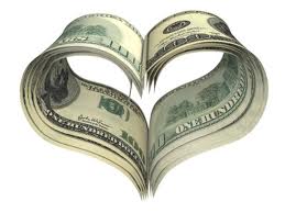 Money bent into heart shape