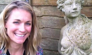 Katie Phillips in Garden with Statue of Eve